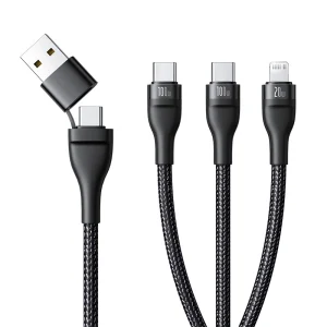 Baseus 1.5Meter Flash Series 3 Two-for-three U+C to C+C+L 100W Fast Charging Cable – Cluster Black
