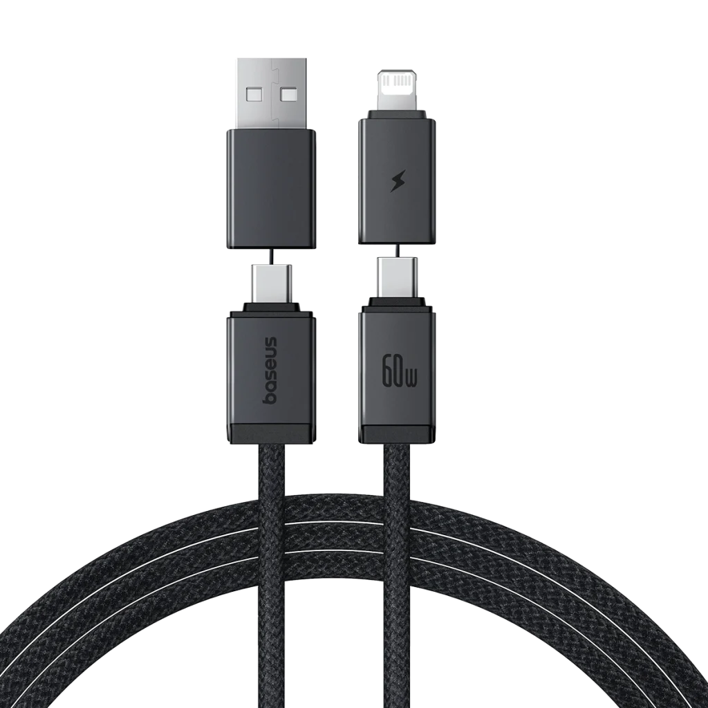 Baseus 1 Meter 60W Versatile Two-for-Two Fast Charging Cable with U+C to C+L Converter – Cosmic Black