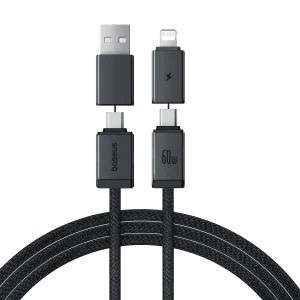 Baseus 1 Meter 60W Versatile Two-for-Two Fast Charging Cable with U+C to C+L Converter – Cosmic Black