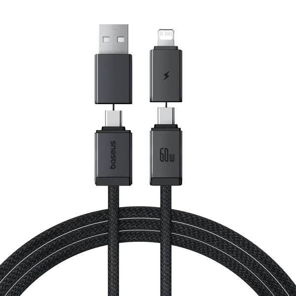 Baseus 1 Meter 60W Versatile Two-for-Two Fast Charging Cable with U+C to C+L Converter – Cosmic Black