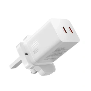 Baseus 40W GaN5 Pro Dual Type-C Fast Charger UK Plug – Moon White