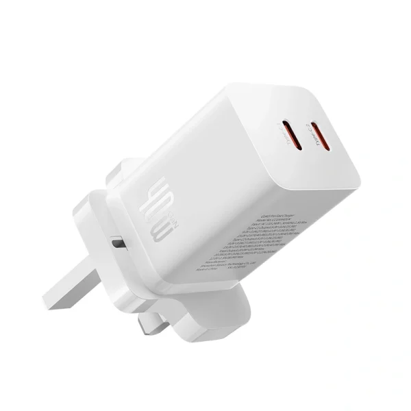 Baseus 40W GaN5 Pro Dual Type-C Fast Charger UK Plug – Moon White